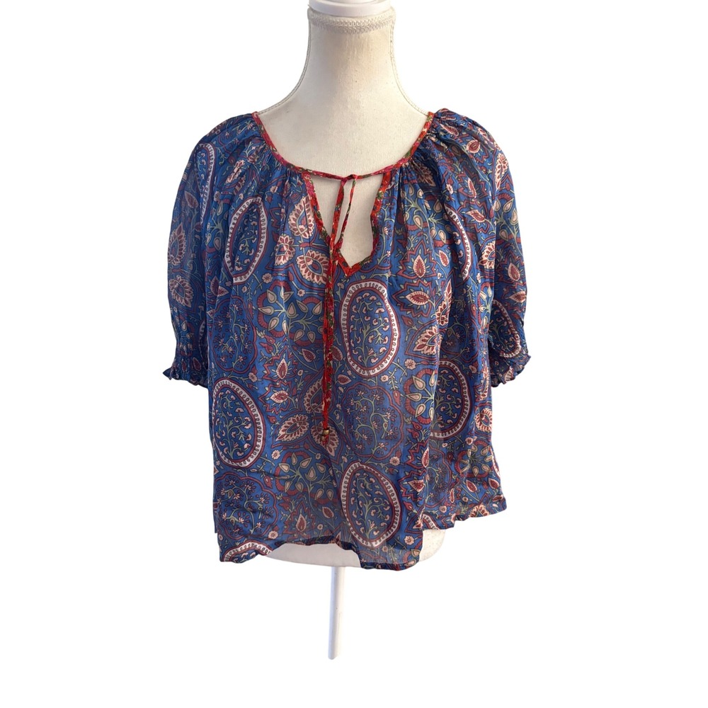 NATURAL LIFE Paisley Cotton Blend Blue top Size Large